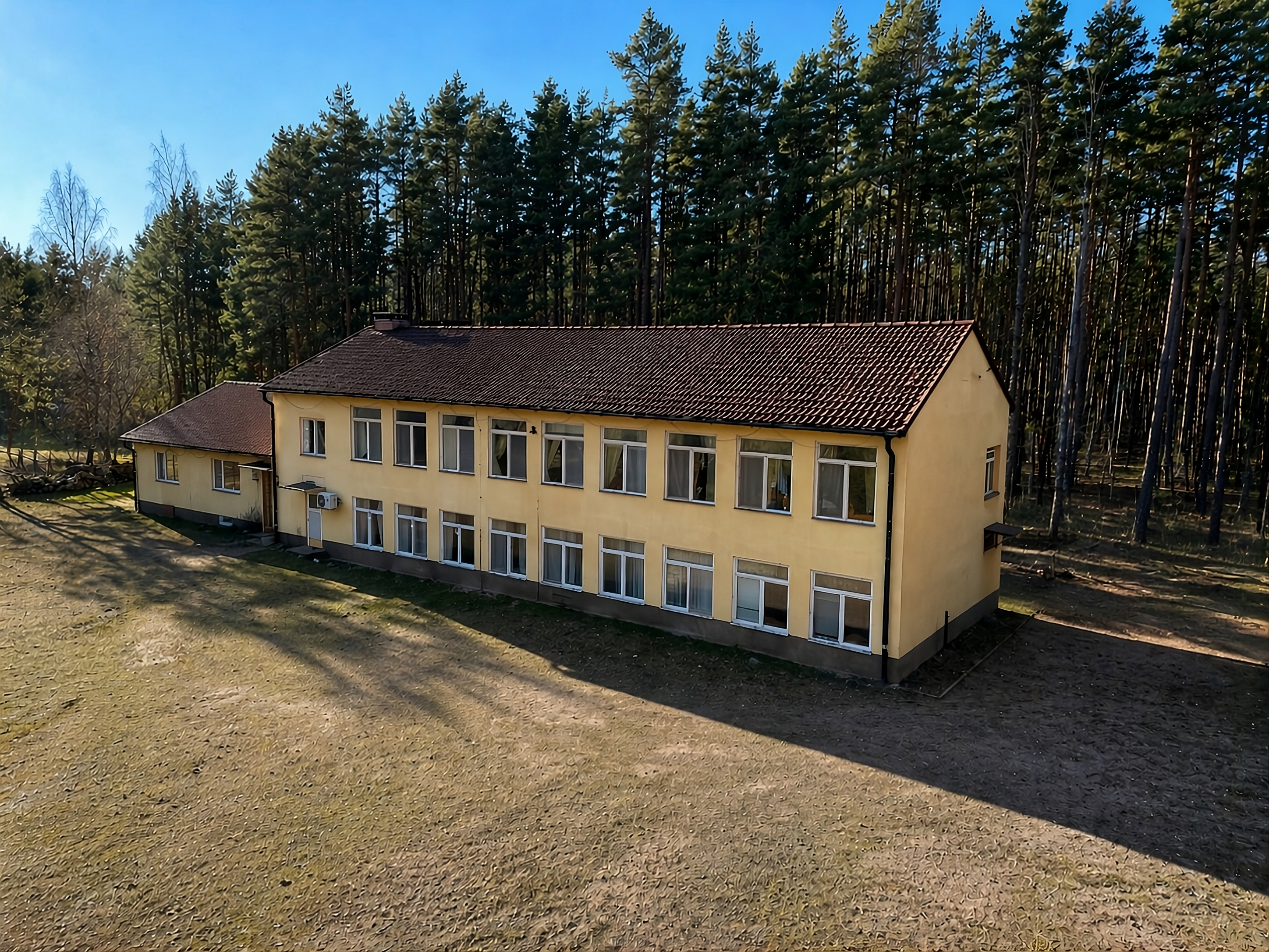 Upper exterior view of the venue buildings.